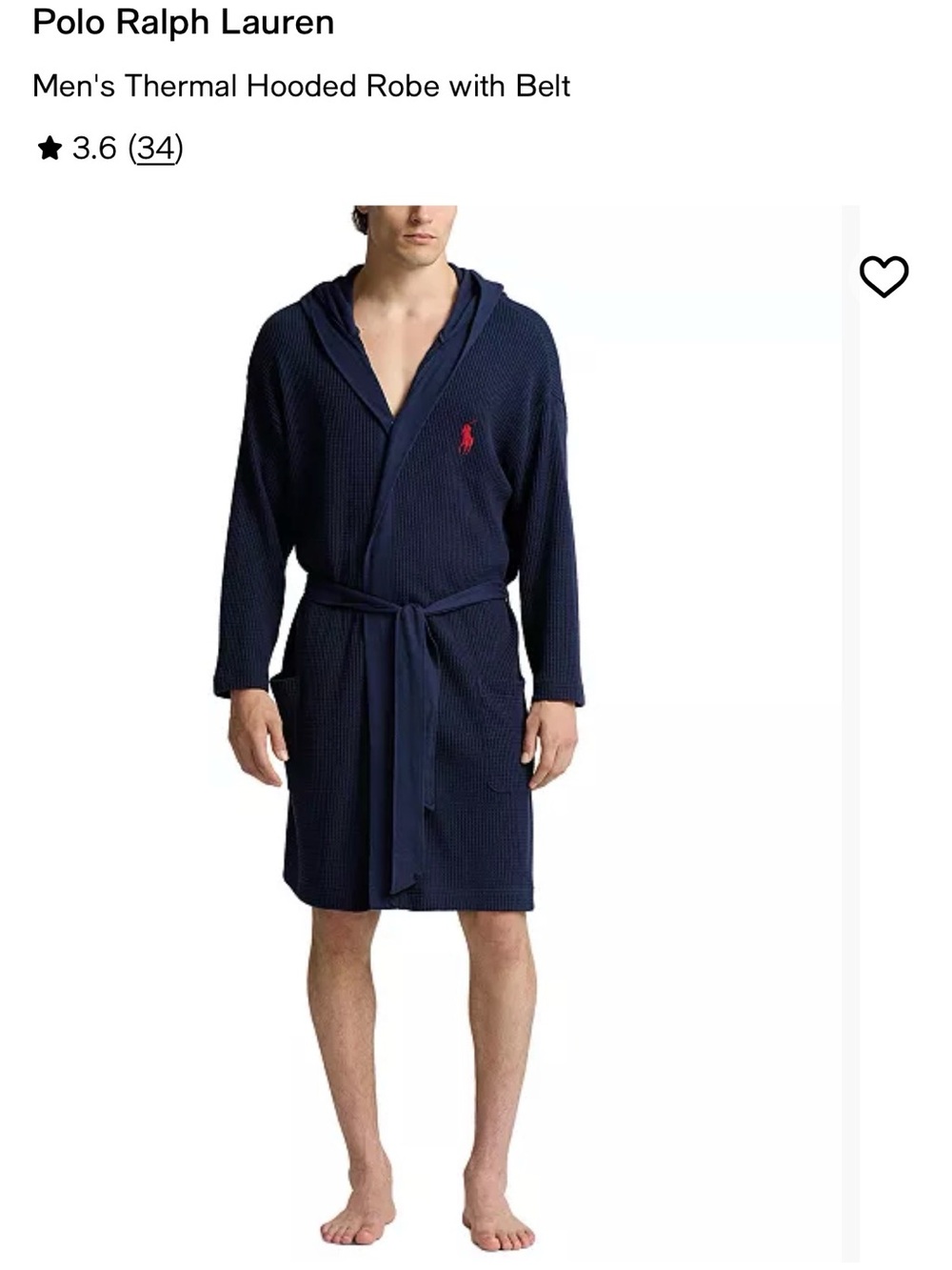 Polo by Ralph Lauren Men's Navy Hooded Thermal Robe with Red Pony